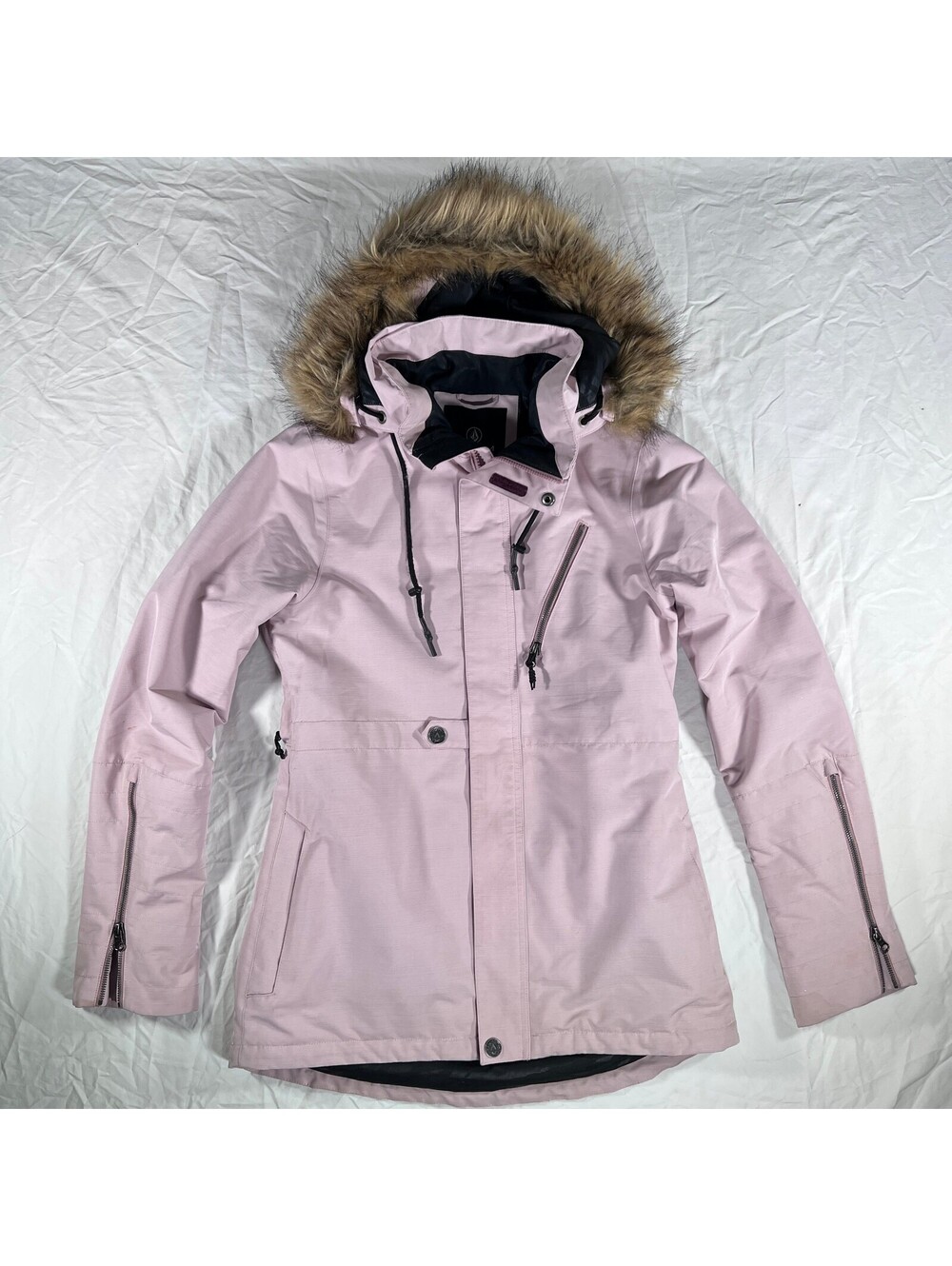 Volcom Fawn Insulated 10K Snowboard Jacket Women's S Pink Faux Fur Hood